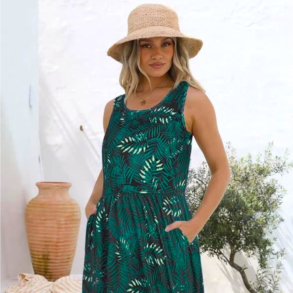 Summer Women Dress Casual Sleeveless Tshirt Beach Sundresses with Pockets
